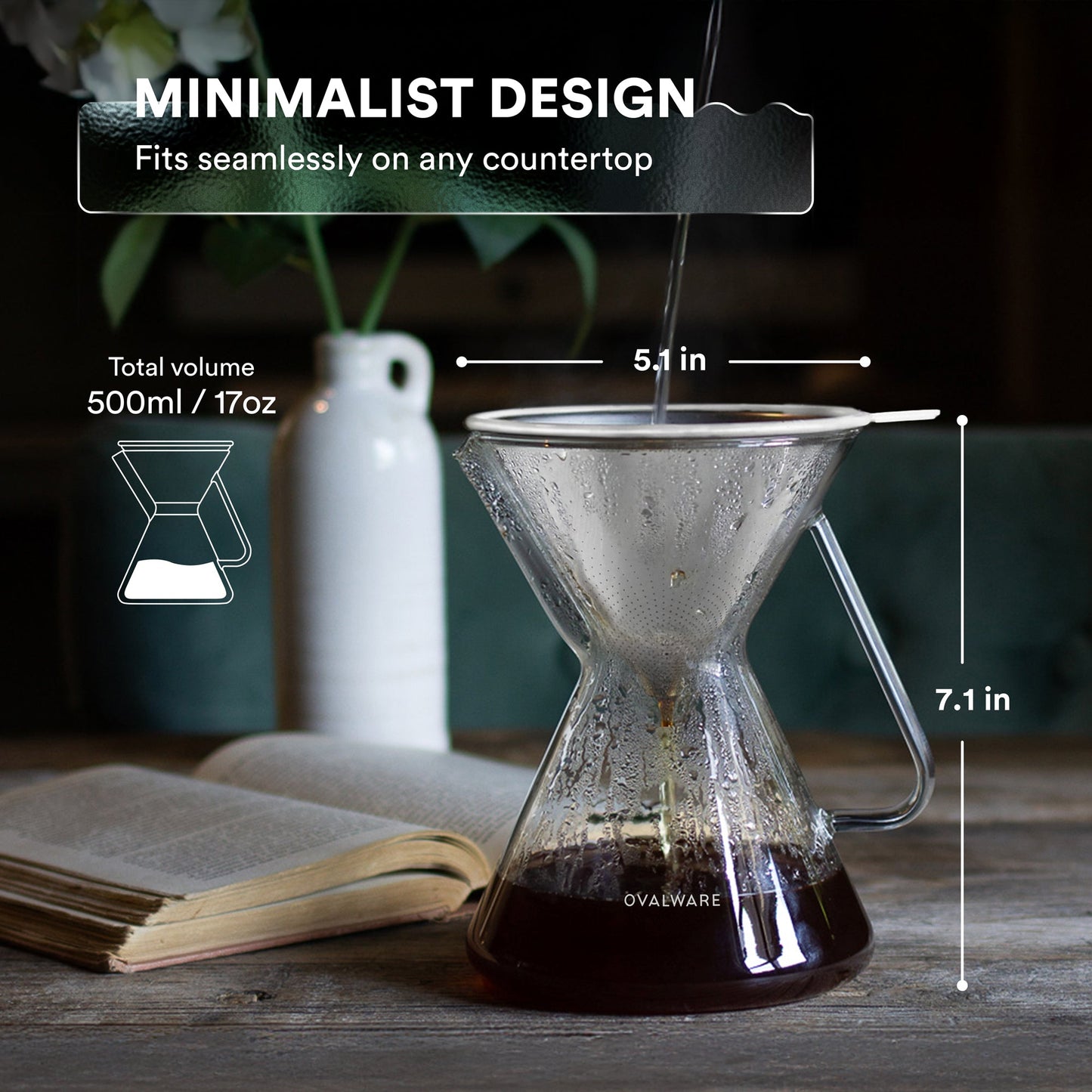 Best Pour Over Coffee Maker with Controlled-Flow Steel Filter - Brilliant Design in Hand-Blown Glass