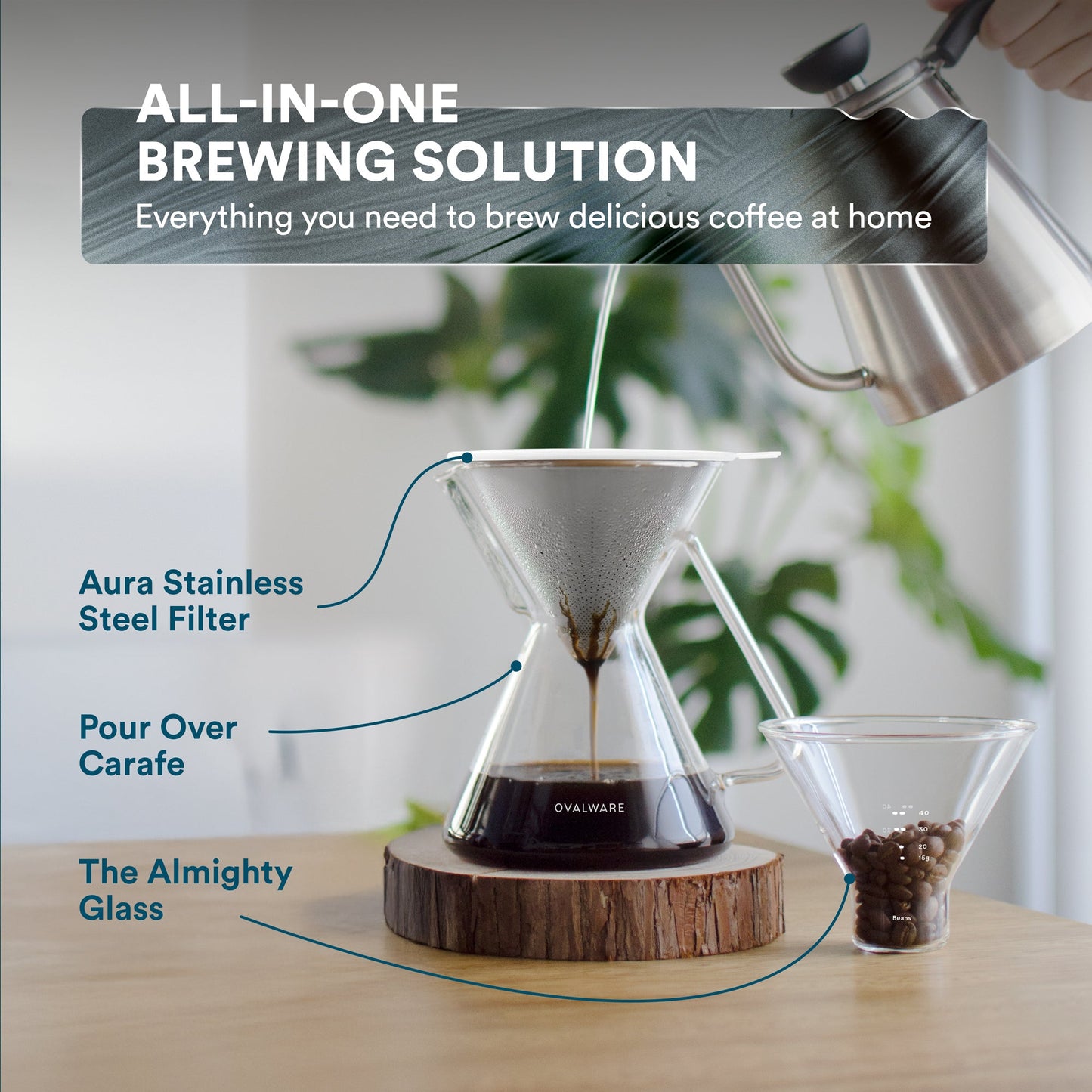 Best Pour Over Coffee Maker with Controlled-Flow Steel Filter - Brilliant Design in Hand-Blown Glass