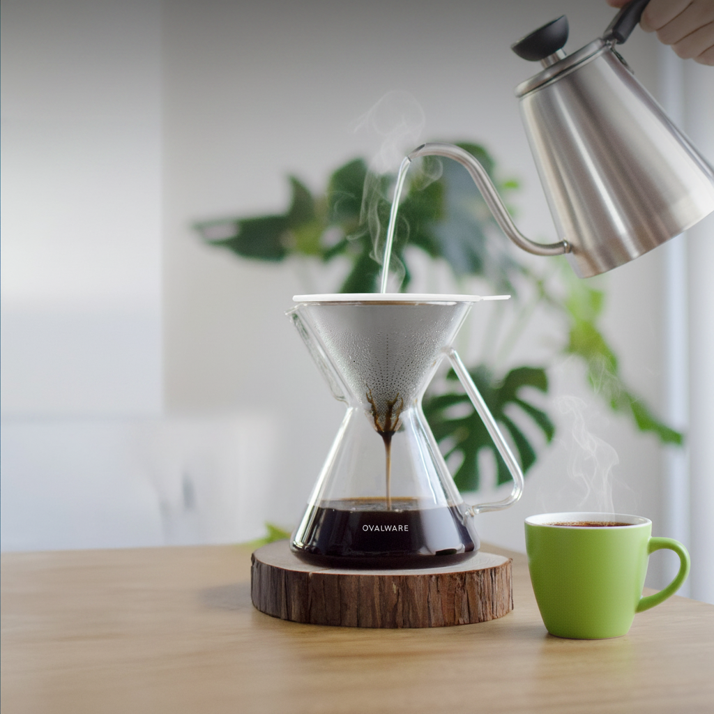 Best Pour Over Coffee Maker with Controlled-Flow Steel Filter - Brilliant Design in Hand-Blown Glass