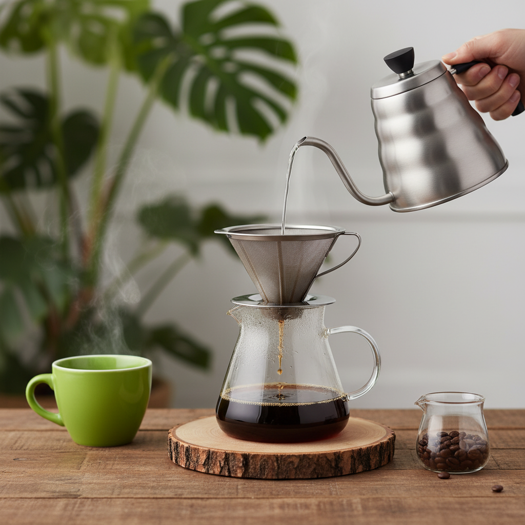 Best Pour Over Coffee Maker with Controlled-Flow Steel Filter - Brilliant Design in Hand-Blown Glass