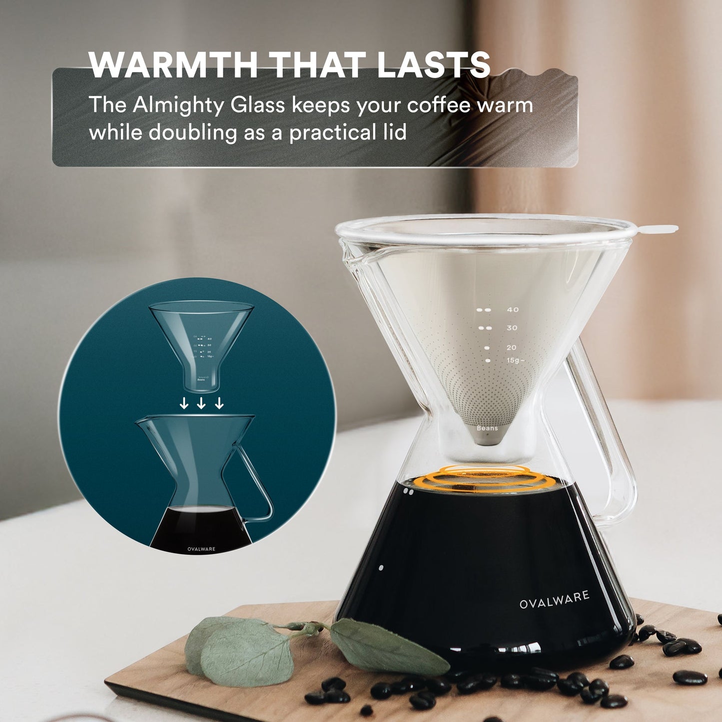 Best Pour Over Coffee Maker with Controlled-Flow Steel Filter - Brilliant Design in Hand-Blown Glass
