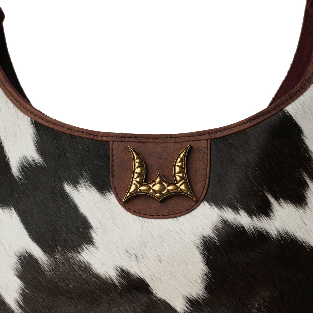 Large Western Purse - Black & White Cowhide w/ Oiled Ruby Leather - Hidden CCW Pocket