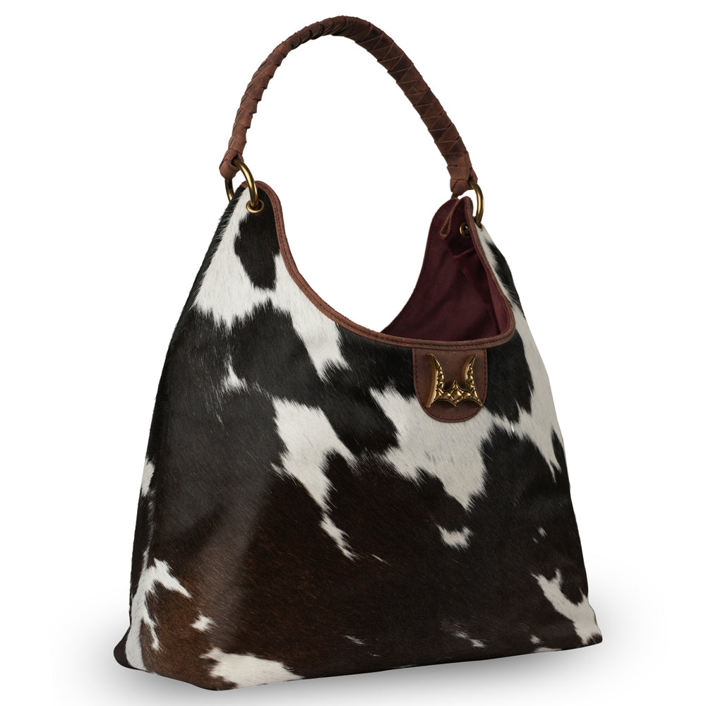 Large Western Purse - Black & White Cowhide w/ Oiled Ruby Leather - Hidden CCW Pocket