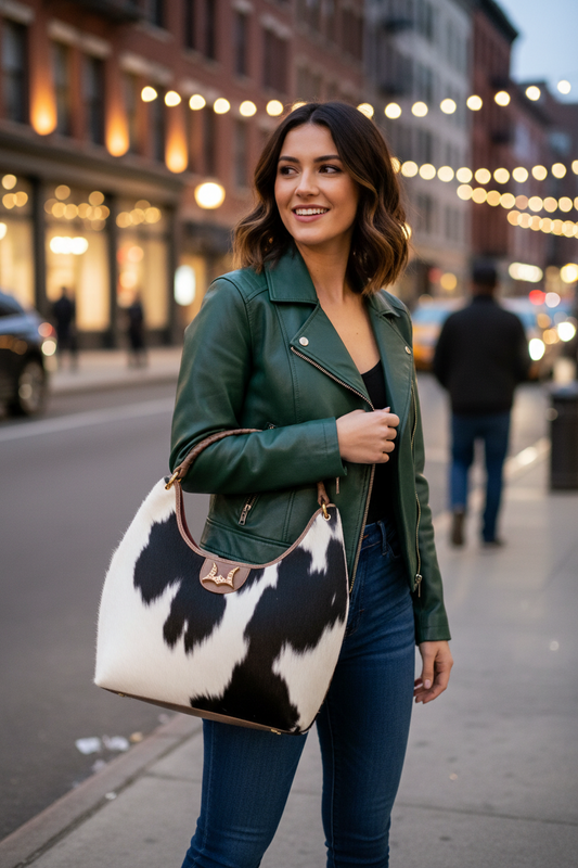 Medium Western Purse - Black & White Cowhide - Subtle CCW pocket