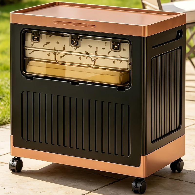 Foldable Stackable Organizer - Portable Storage Bin w/ Wheels & Doors