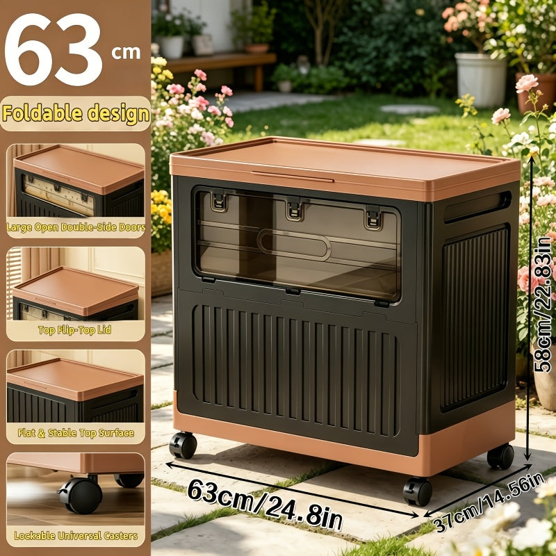 Foldable Stackable Organizer - Portable Storage Bin w/ Wheels & Doors