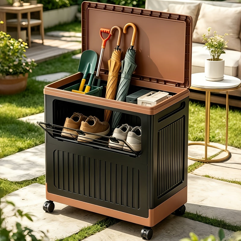Foldable Stackable Organizer - Portable Storage Bin w/ Wheels & Doors