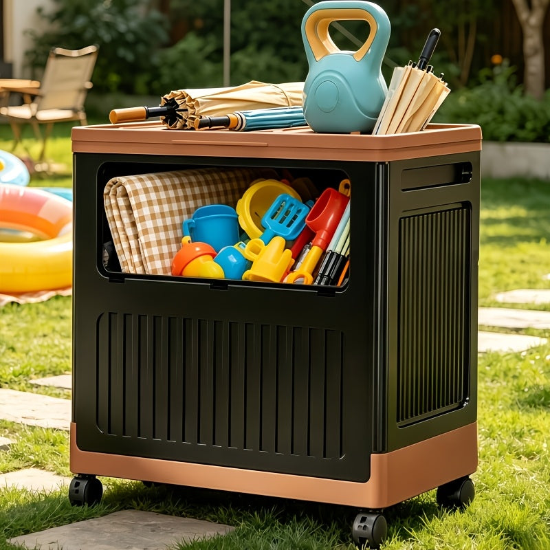 Foldable Stackable Organizer - Portable Storage Bin w/ Wheels & Doors