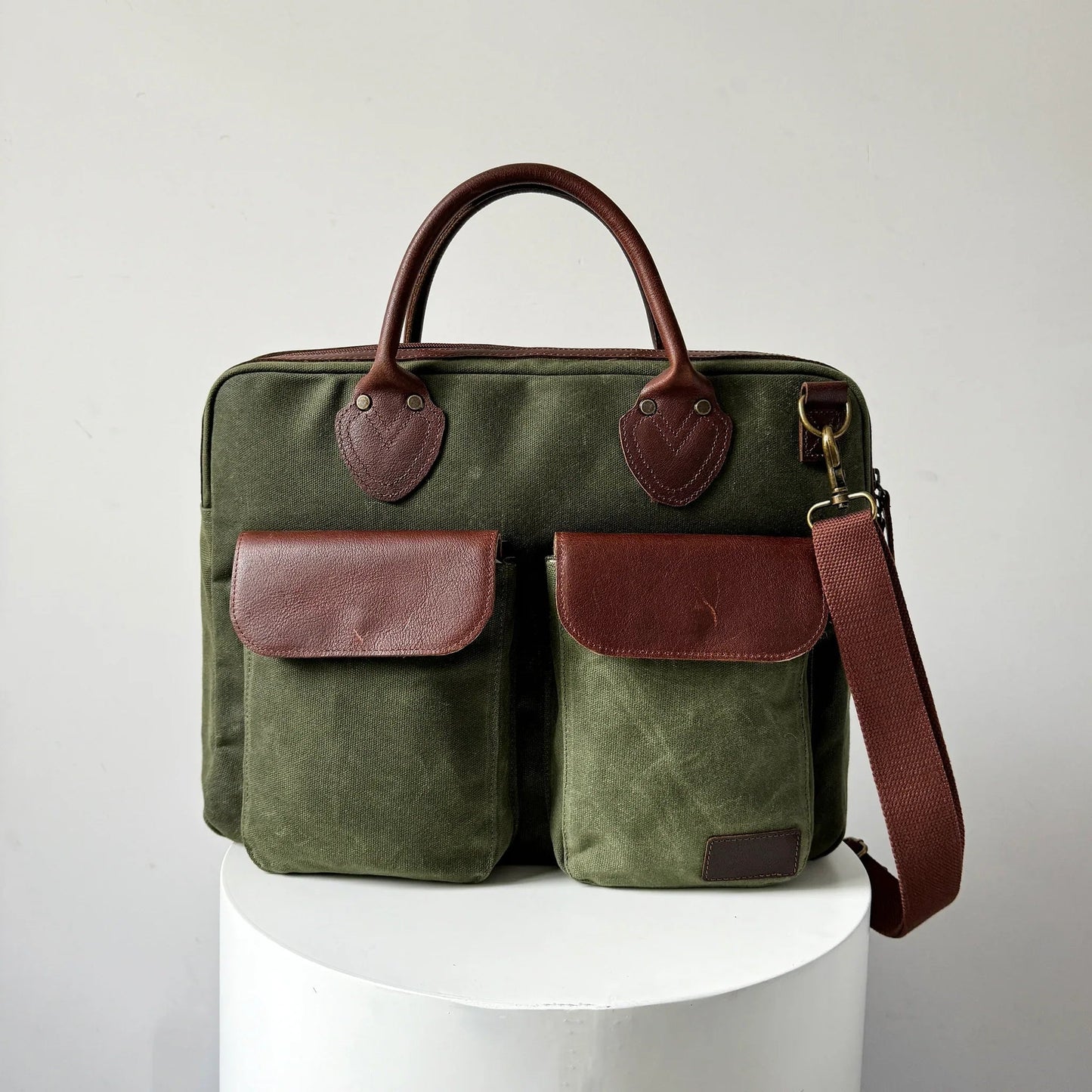 Top-Zip Waxed Canvas Laptop Messenger Bag - Convenient Multiple Pockets