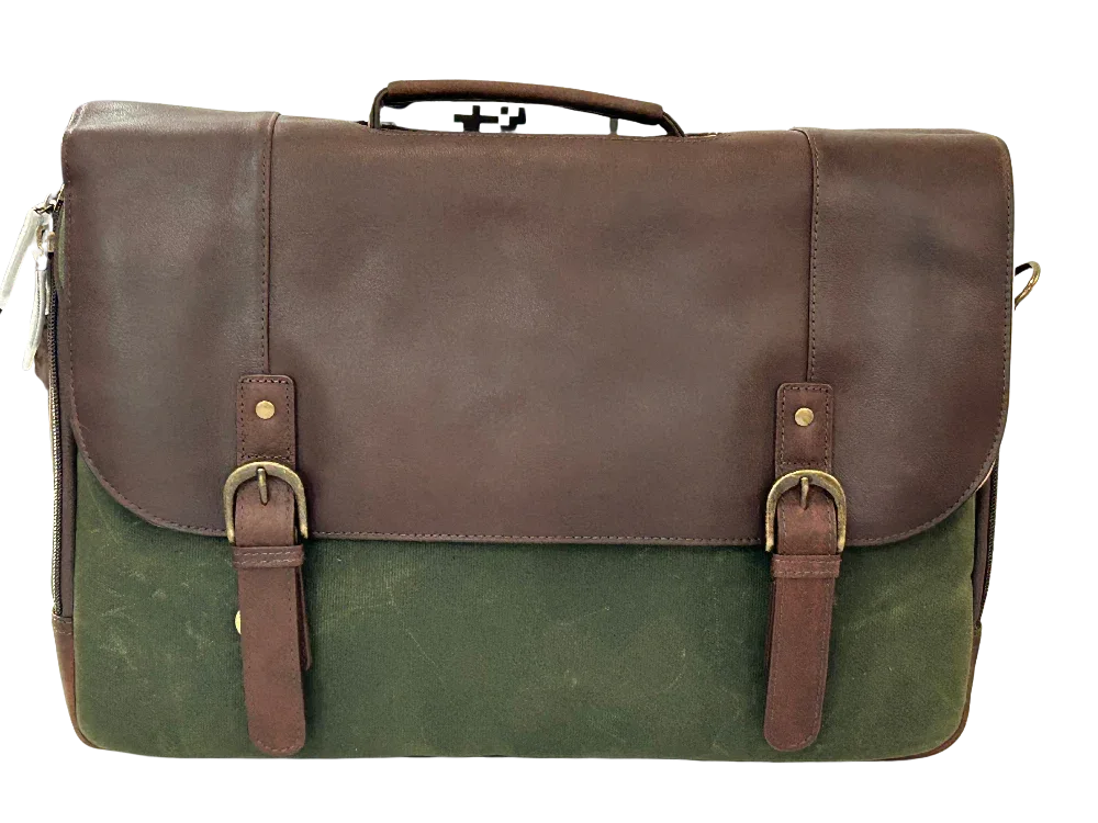 16" Waxed Canvas and Leather Laptop Messenger Bag - Casual Comfort and Style