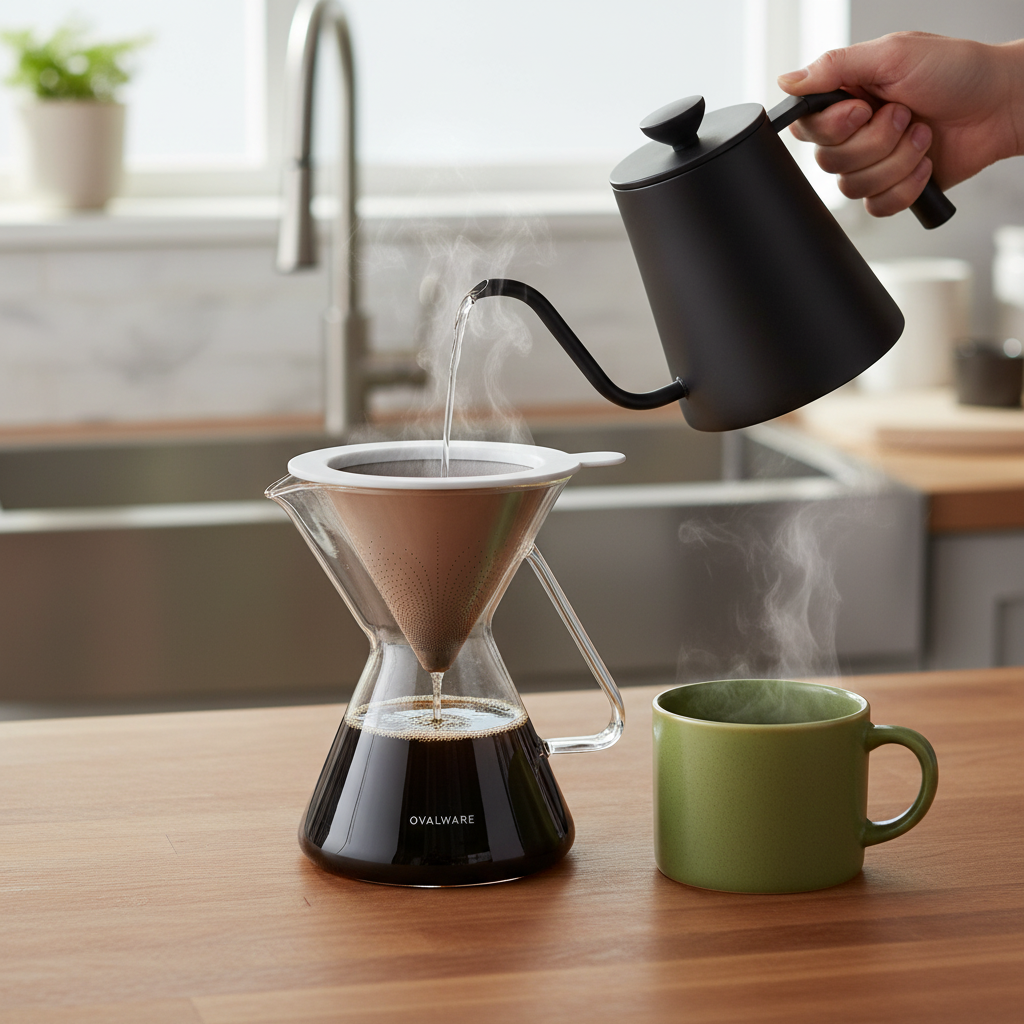Best Pour Over Coffee Maker with Controlled-Flow Steel Filter - Brilliant Design in Hand-Blown Glass