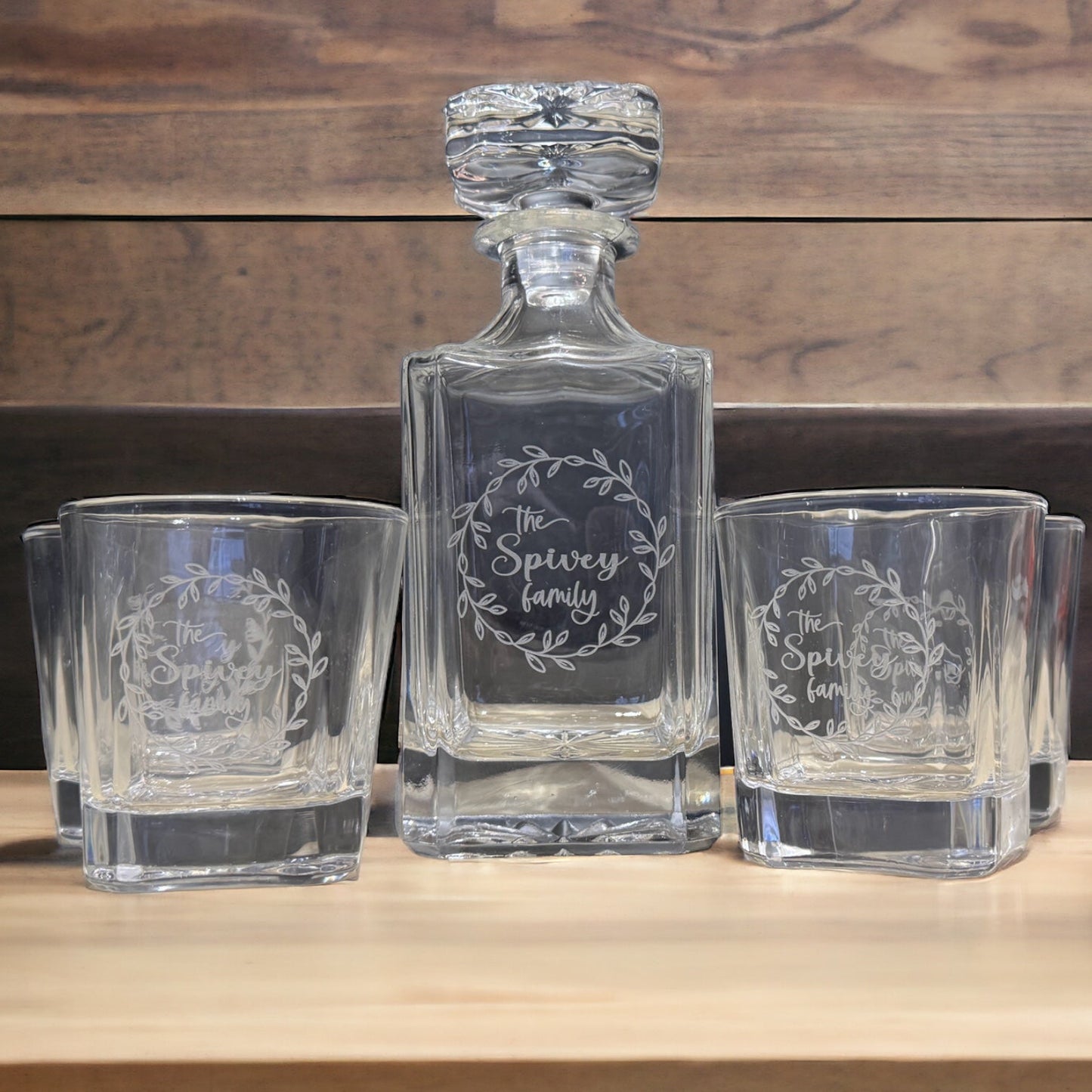 Whiskey Decanter Set Custom Laser Engraved - Customize Your Own Bar - A Terrific Gift