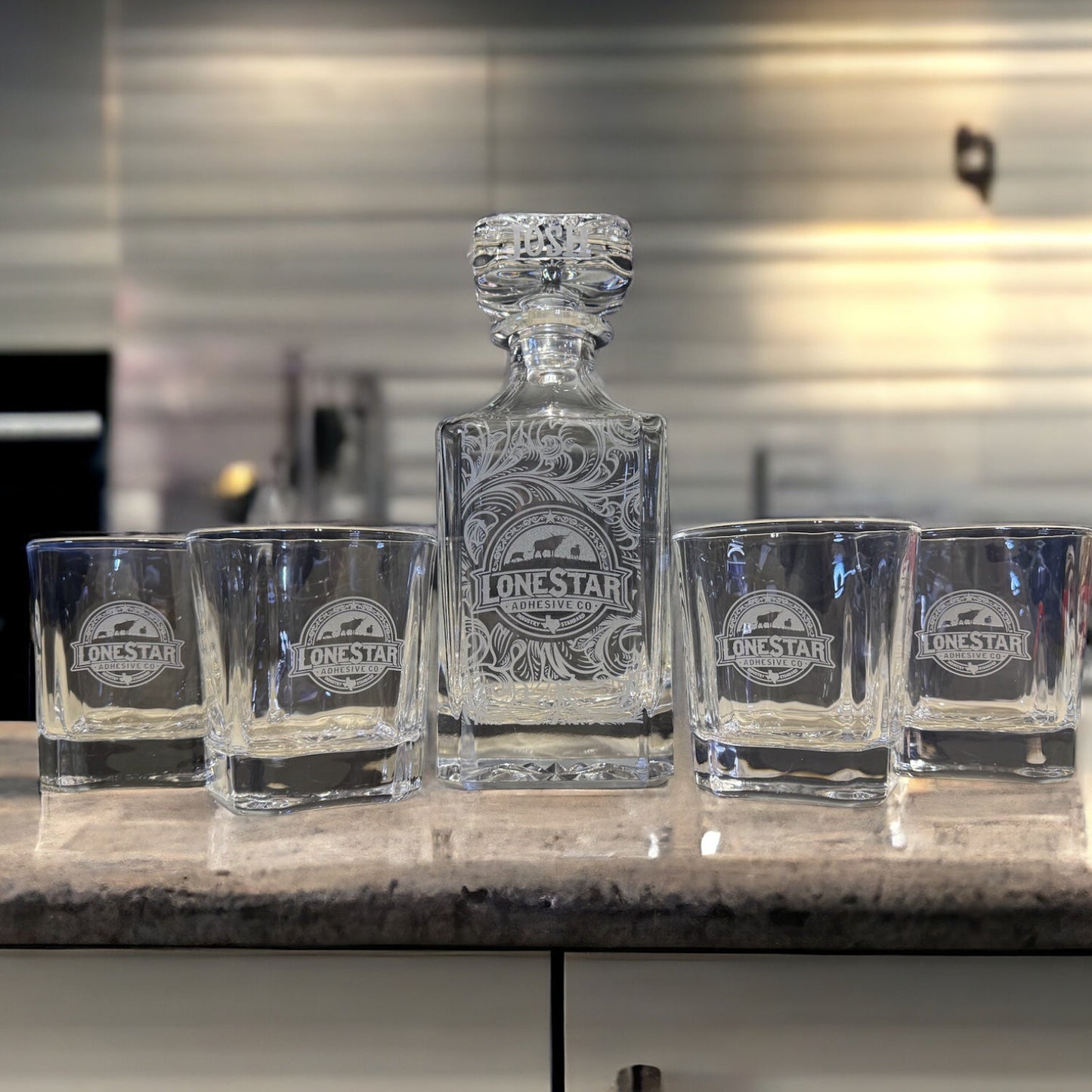 Whiskey Decanter Set Custom Laser Engraved - Customize Your Own Bar - A Terrific Gift