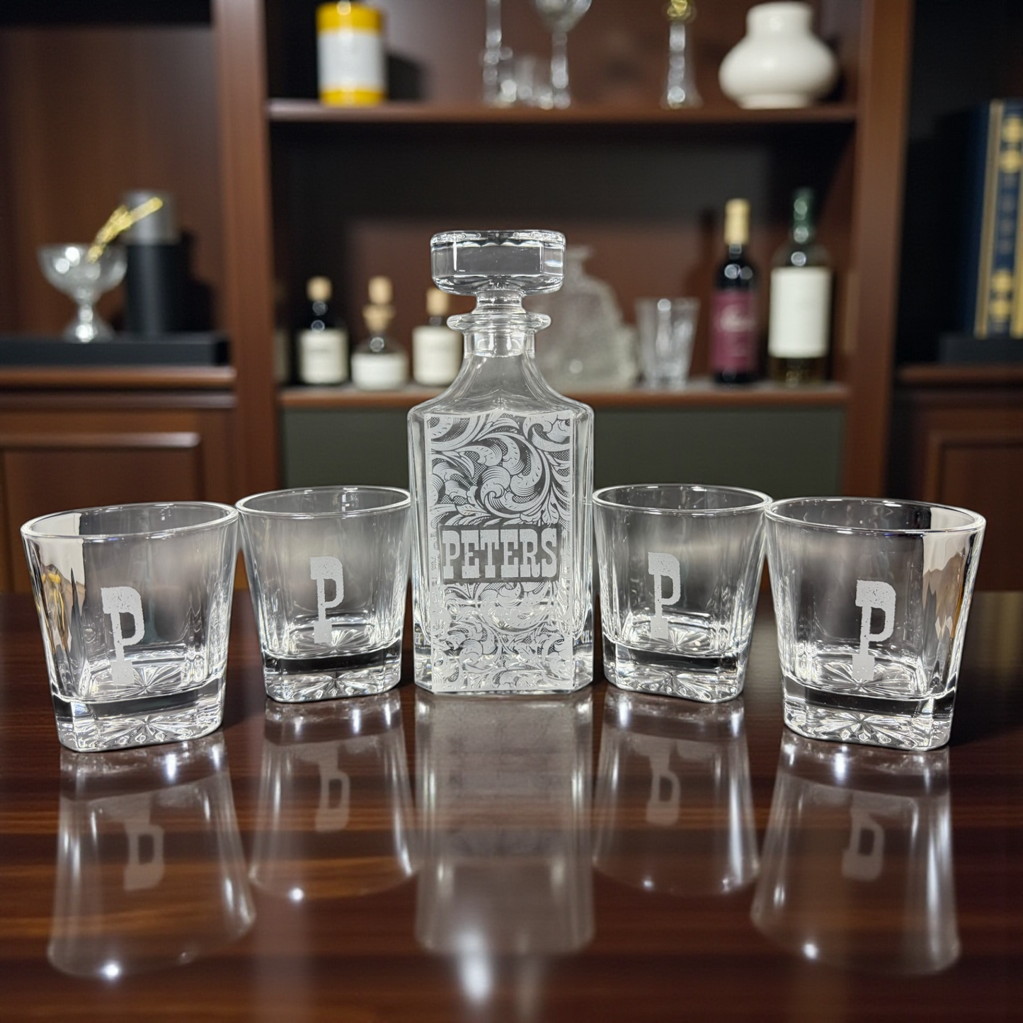 Whiskey Decanter Set Custom Laser Engraved - Customize Your Own Bar - A Terrific Gift