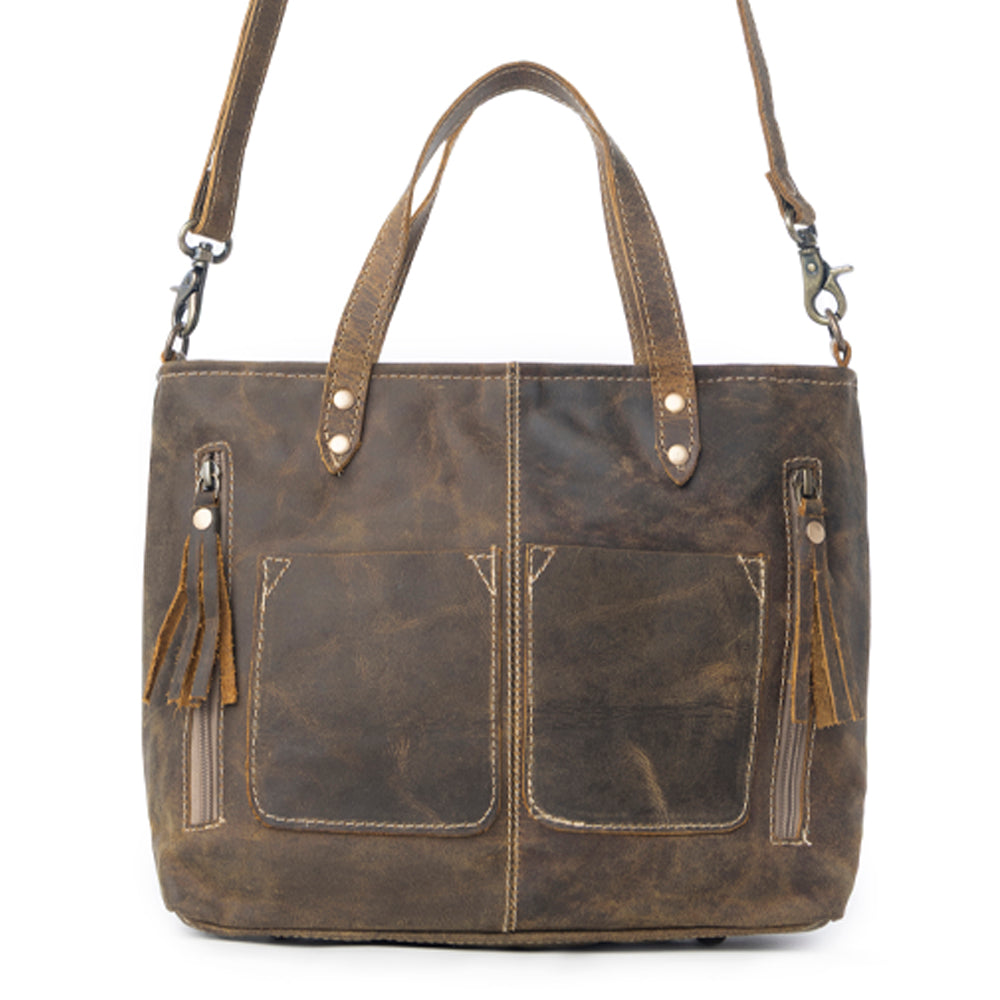 Myra Ultimate Choice Brown Suede Leather Handbag - Convertible Straps - Rustic Leather