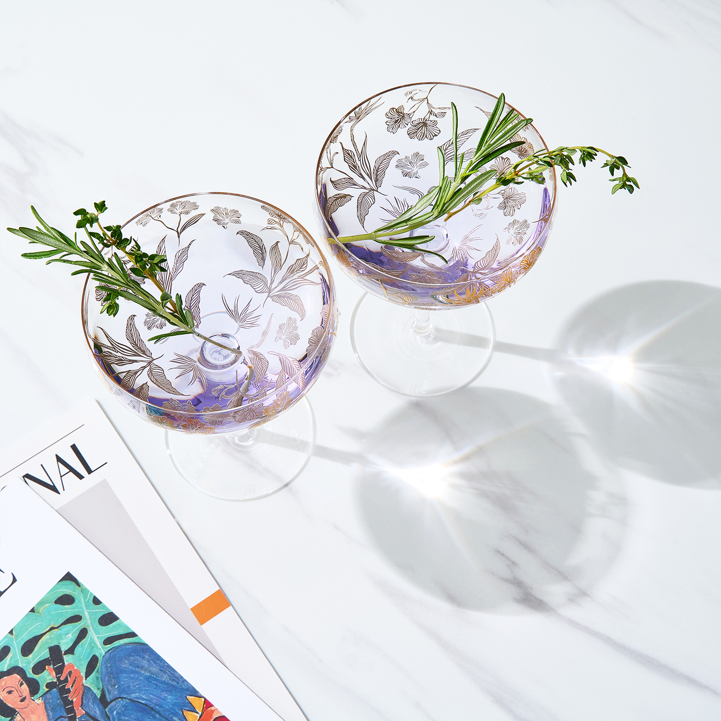 Trevi Champagne Coupes with Floral Pattern - Set of 2