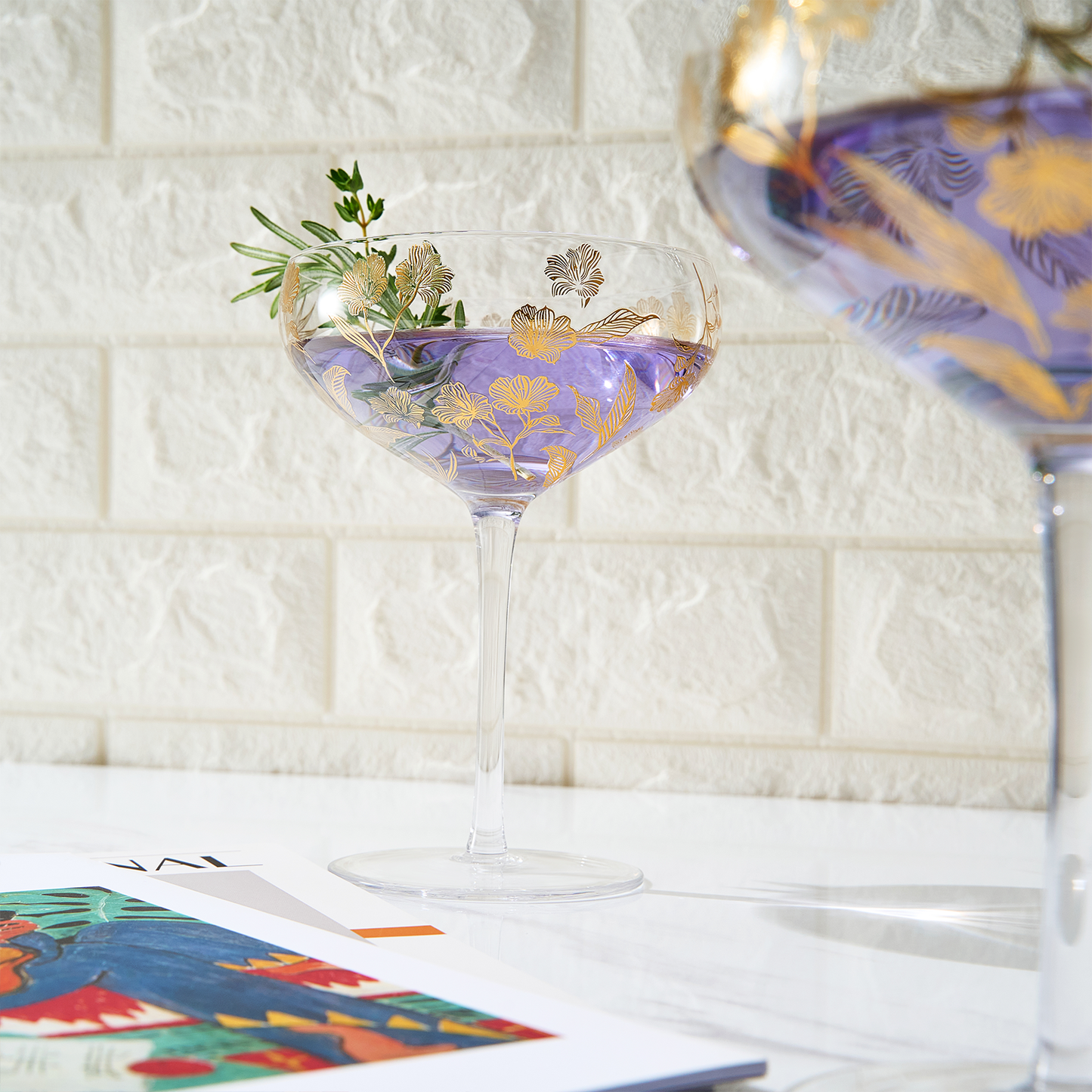 Trevi Champagne Coupes with Floral Pattern - Set of 2