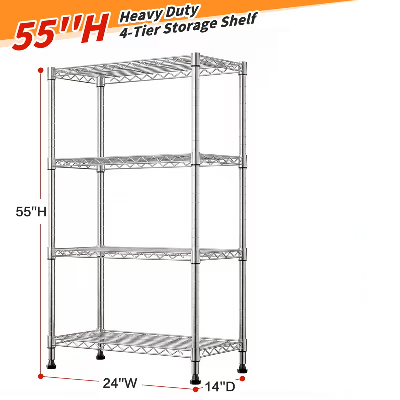 Adjustable Wire Shelving Racks - Multi Sizes -3/4/5/6/7/8 Tier Storage Shelves