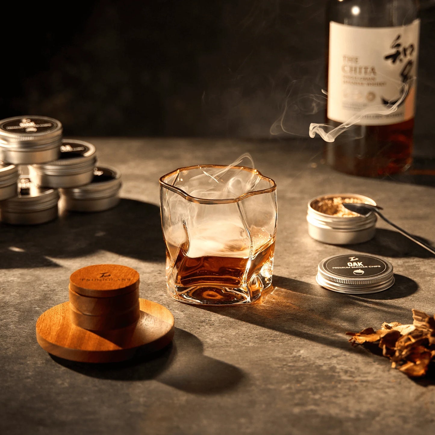 Tsuki Smoker Kit w/ Torch -  For Whisky & Cocktails - Just Smoker Kit, or w/ 2 or 4 Hoshi Glasses