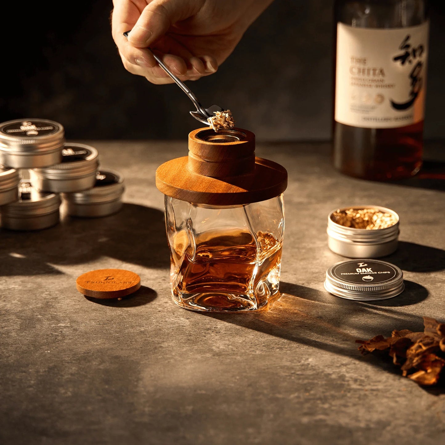 Tsuki Smoker Kit w/ Torch -  For Whisky & Cocktails - Just Smoker Kit, or w/ 2 or 4 Hoshi Glasses