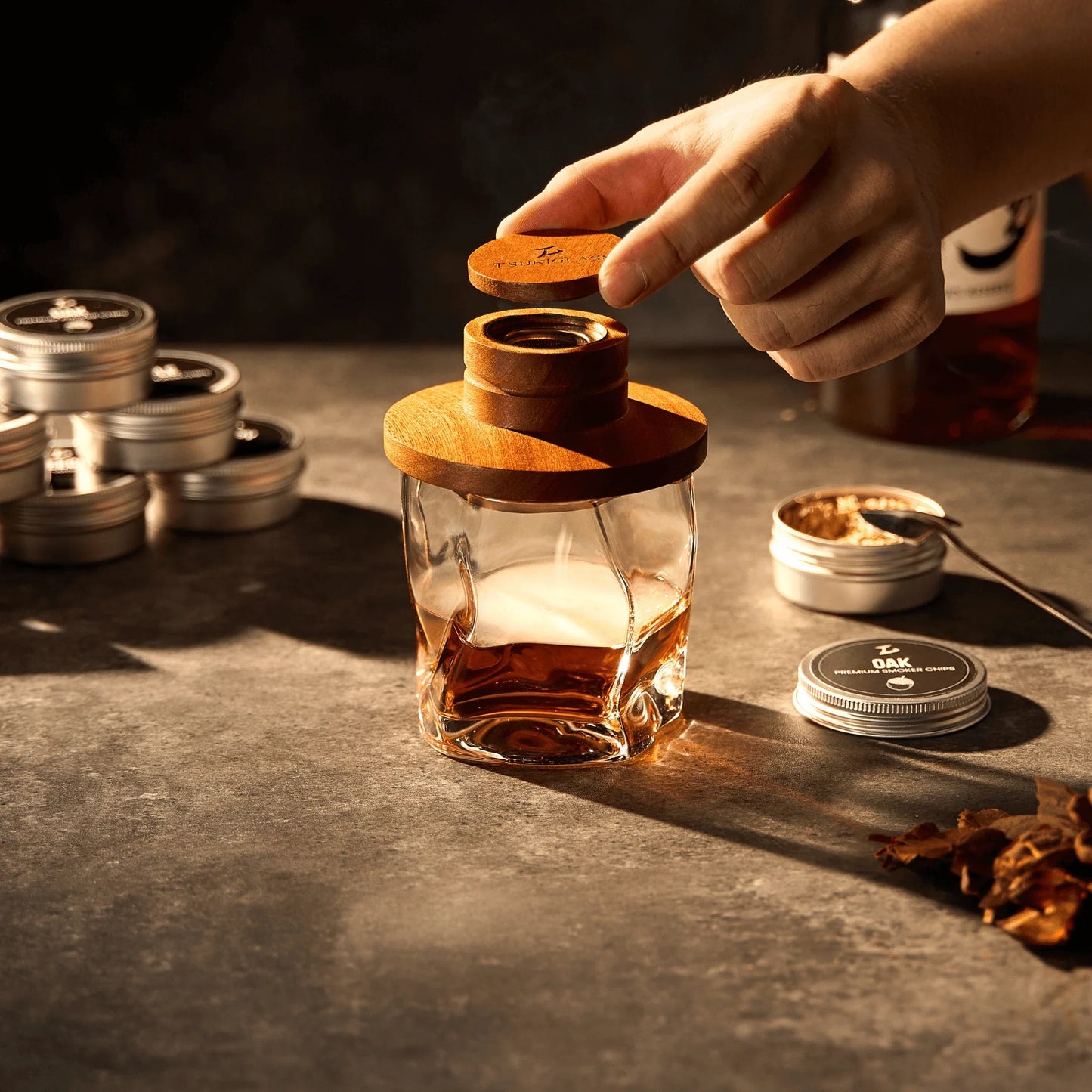 Tsuki Smoker Kit w/ Torch -  For Whisky & Cocktails - Just Smoker Kit, or w/ 2 or 4 Hoshi Glasses