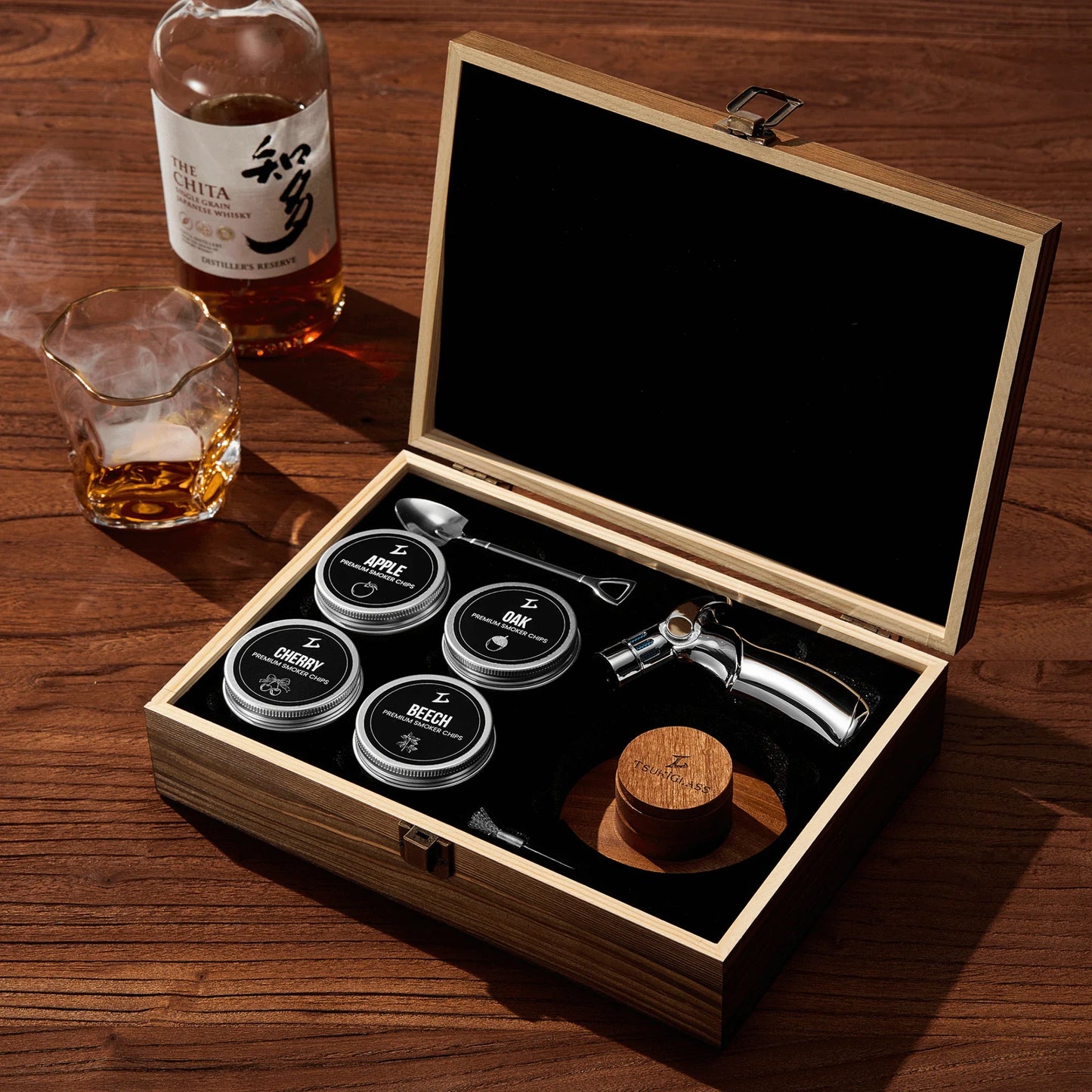 Tsuki Smoker Kit w/ Torch -  For Whisky & Cocktails - Just Smoker Kit, or w/ 2 or 4 Hoshi Glasses