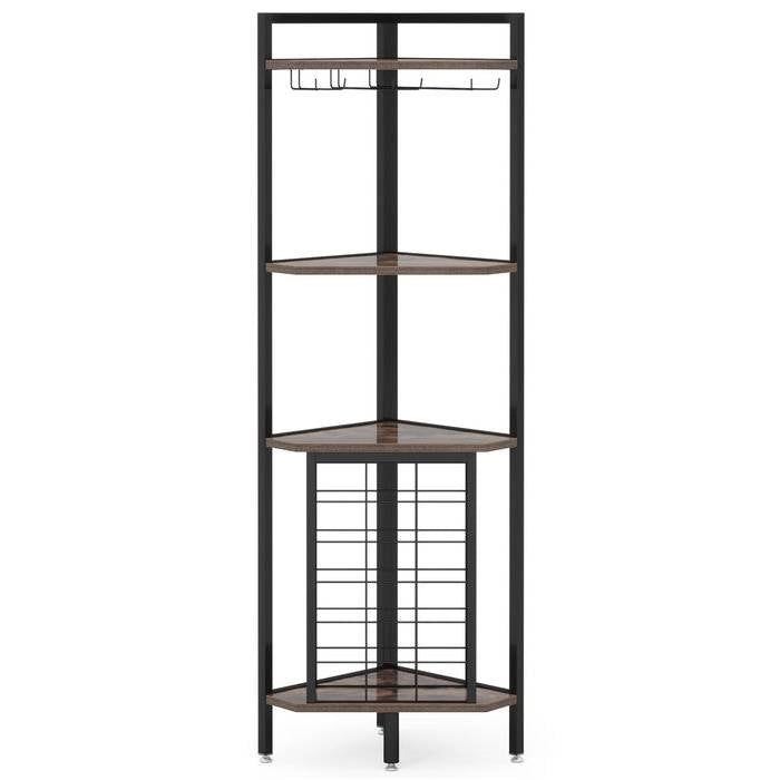 Corner Wine Rack Storage Shelving Unit with Glass Holders - Sleek Industrial Steel