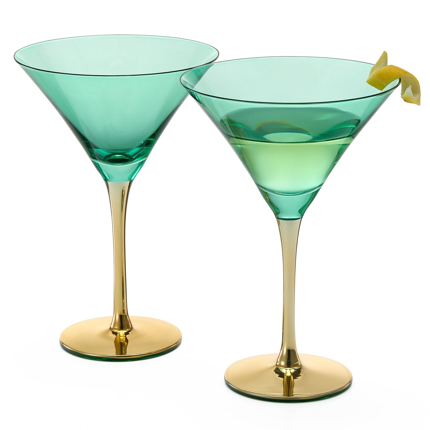 Deco Martini Cocktail Glassware - Teal and Gold - Set of 4