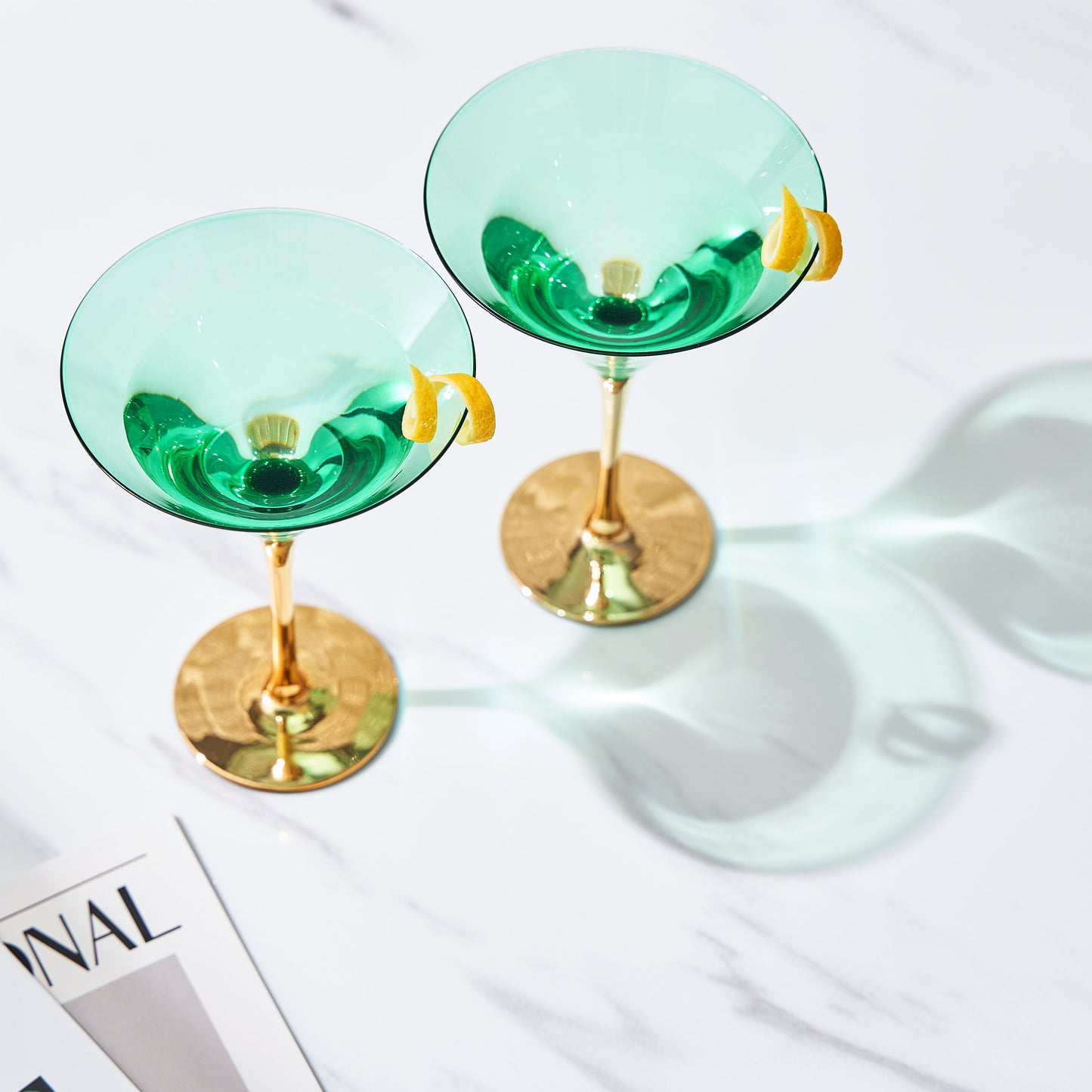 Deco Martini Cocktail Glassware - Teal and Gold - Set of 4