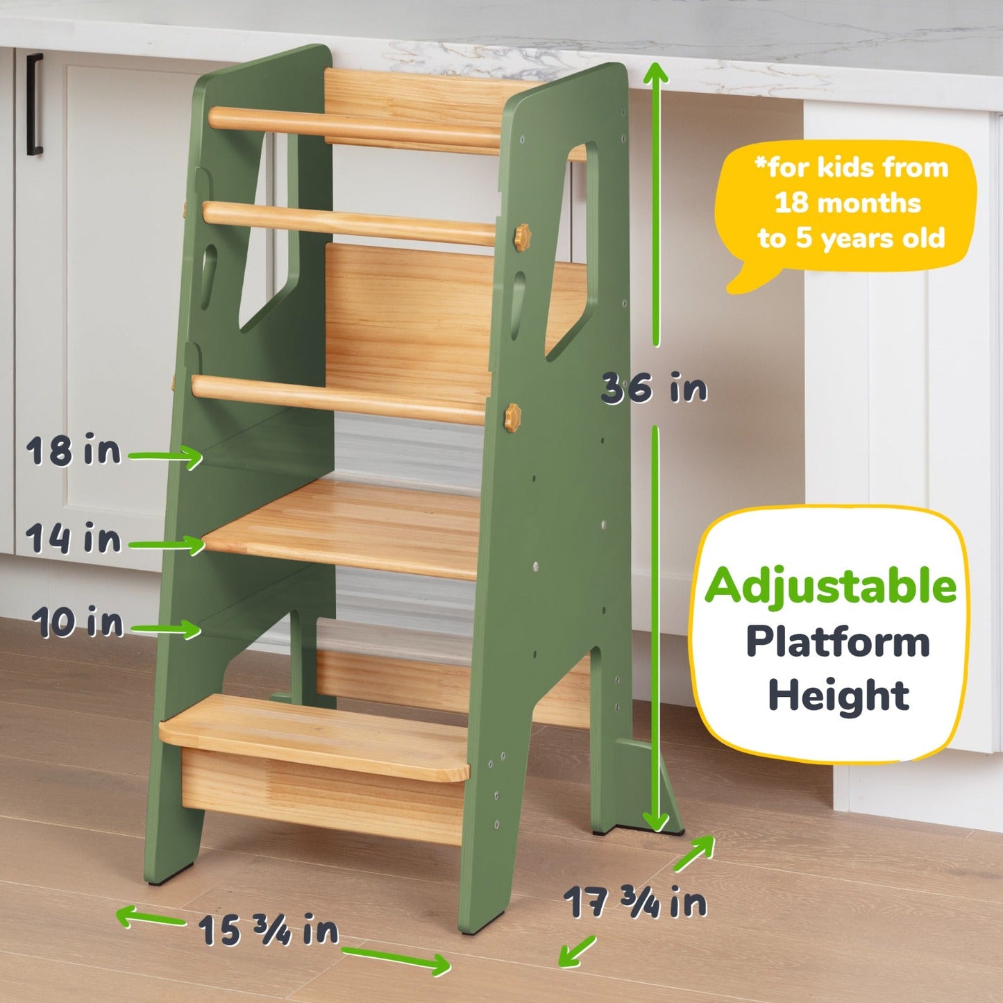 Help Your Little Ones Participate!  Adjustable Toddler Kitchen/Bathroom Tower with Safety Bars - 4 Colors