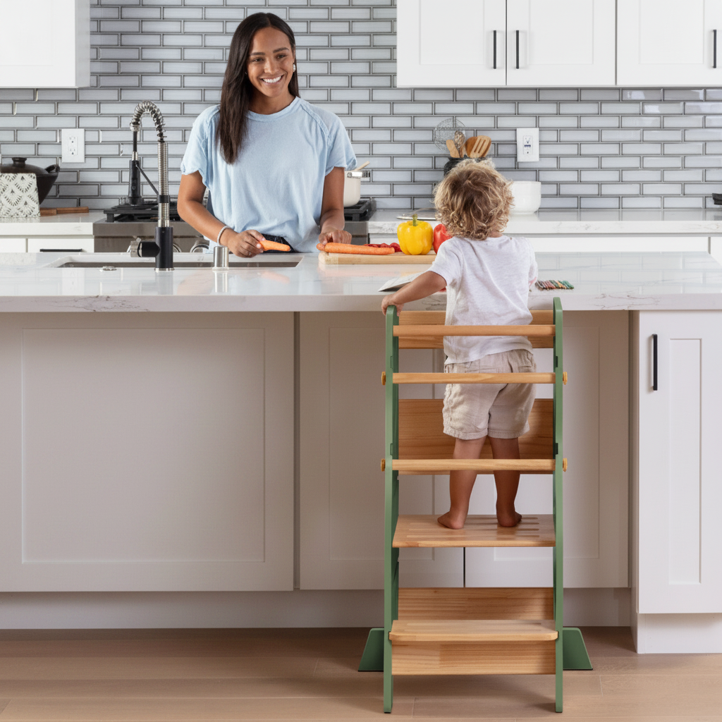 Help Your Little Ones Participate!  Adjustable Toddler Kitchen/Bathroom Tower with Safety Bars - 4 Colors