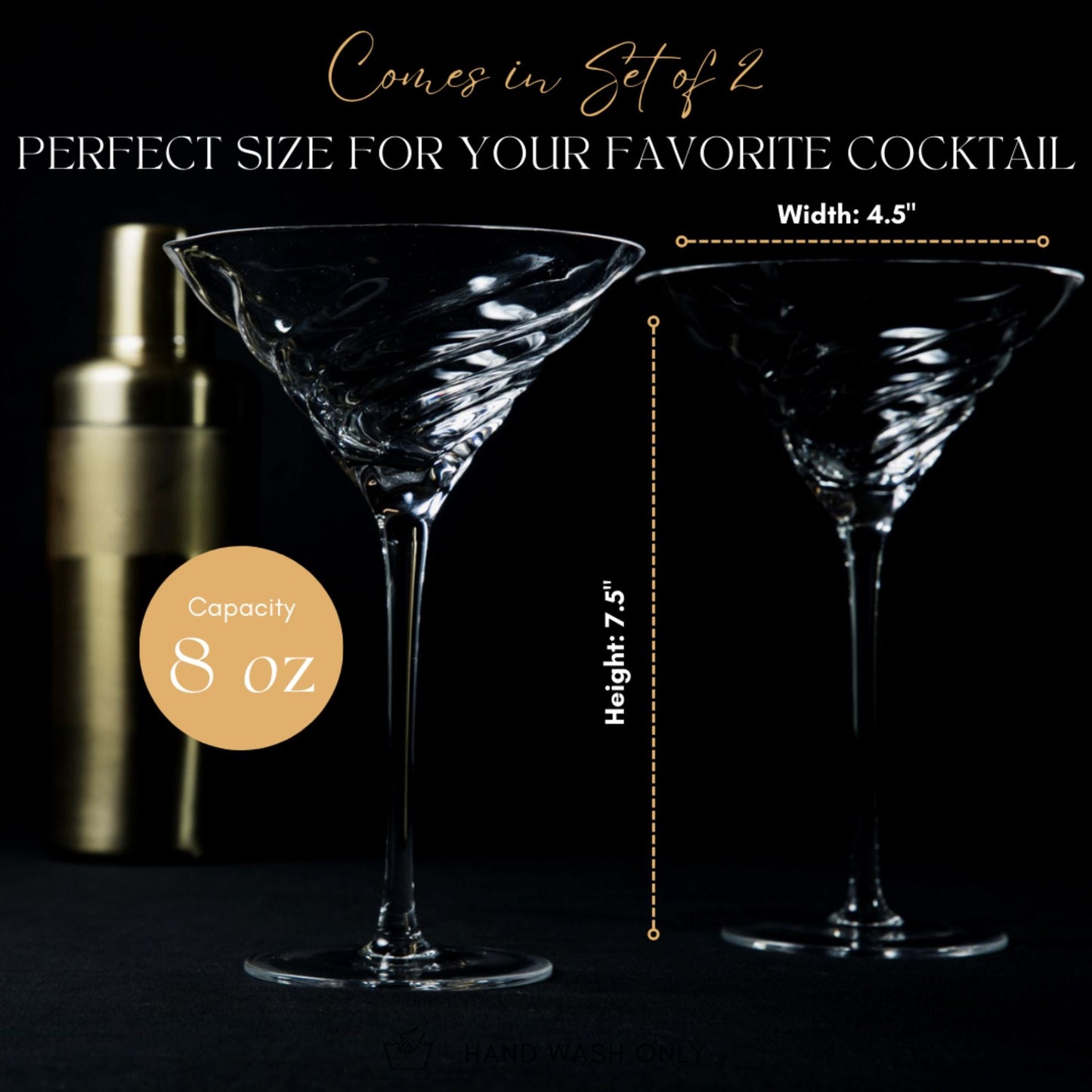 Sophisticated Vortex Crystal Martini Glasses – Set of 2 to enhance all your cocktails!