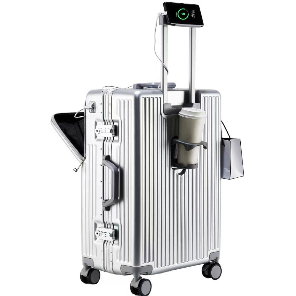 Hi-Tech, Retro Look Luggage  - 6 Colors - Aluminum-Framed Carry-On, Battery Hookup, Cup Holder and Spinner Wheels