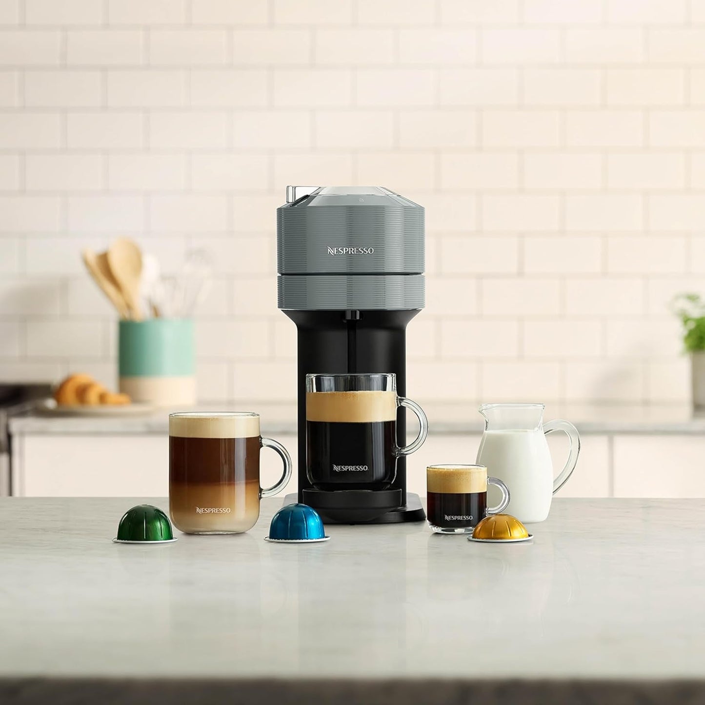 Vertuo Next Coffee and Espresso Maker by Breville, with Aeroccino Milk Frother, Light Grey