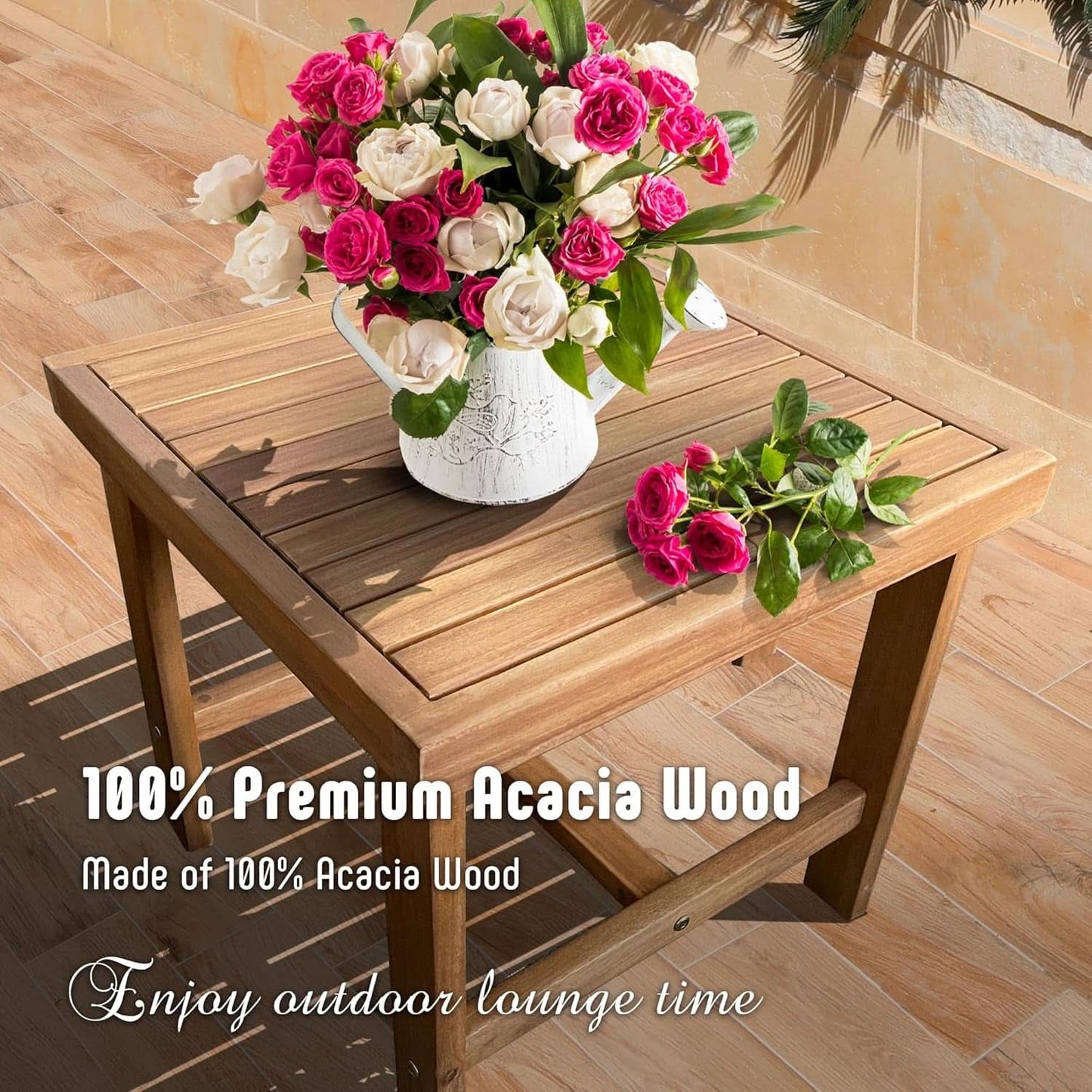 3 Piece Outdoor Patio Furniture Set: Acacia Wood Cushioned Chairs And Coffee Table