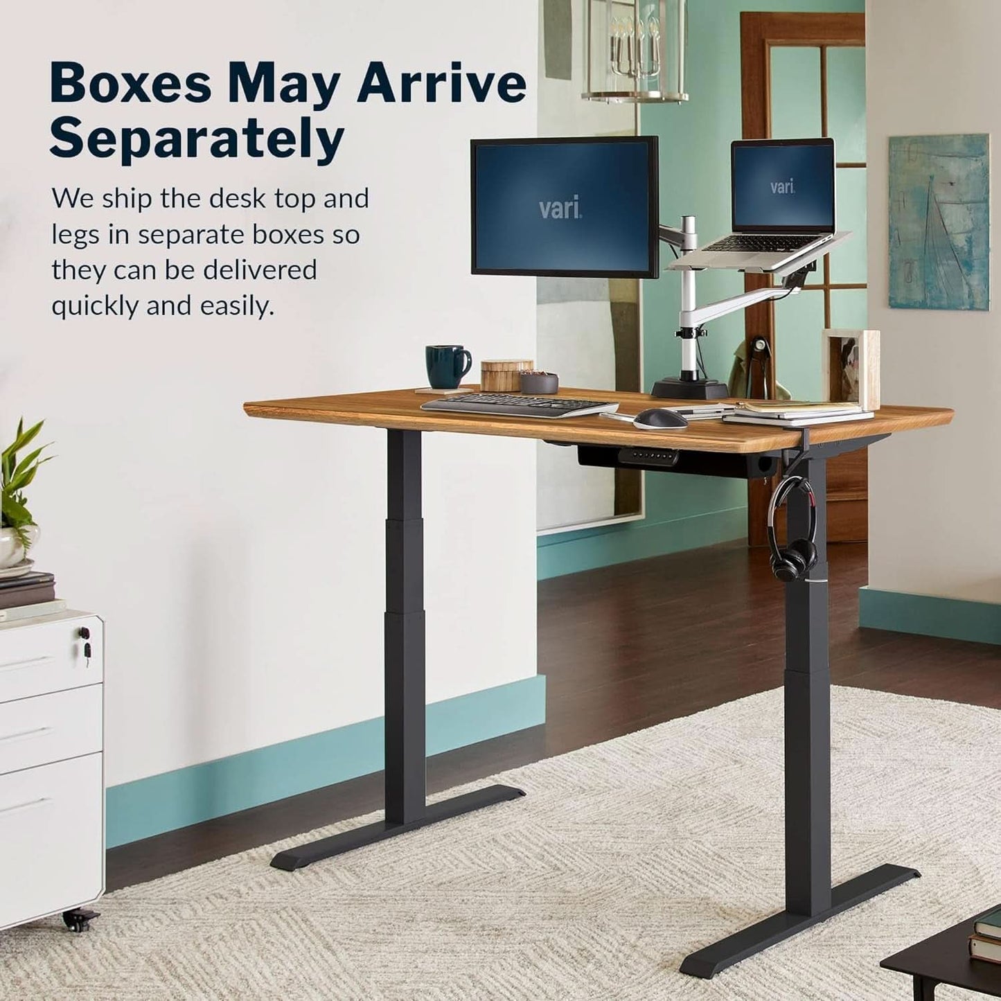 Clean and Contemporary Motorized Standing Desk (60" wide) w/ Solid Butcher Block Top