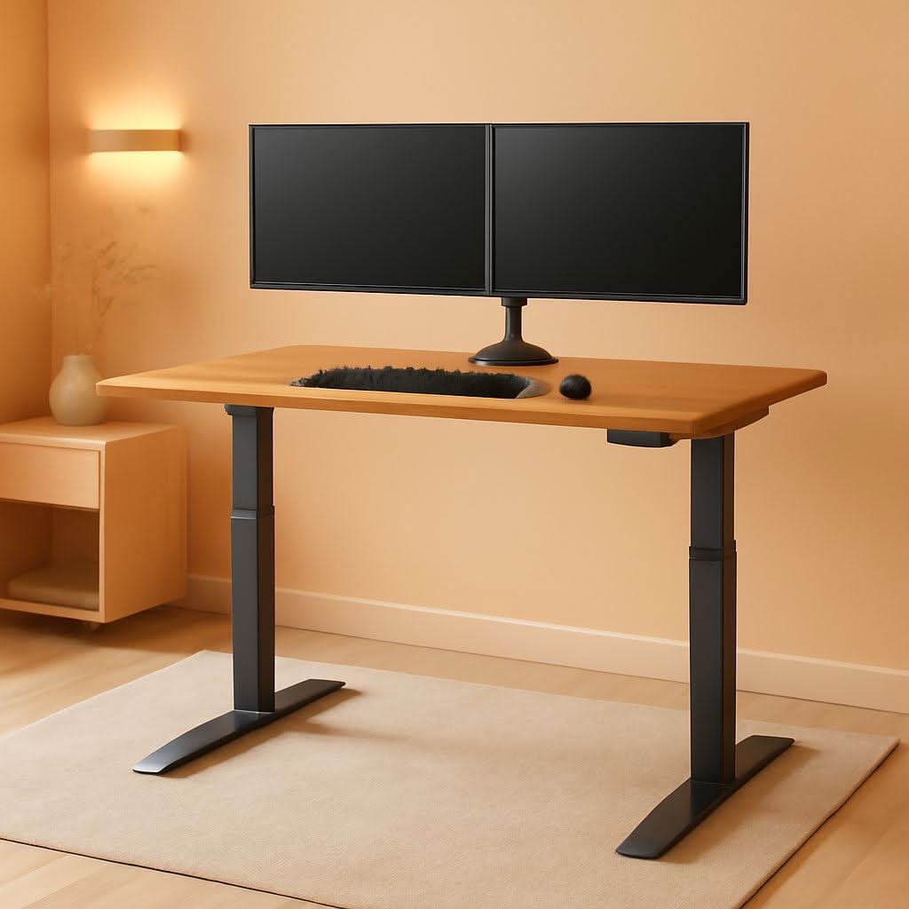 Clean and Contemporary Motorized Standing Desk (60" wide) w/ Solid Butcher Block Top