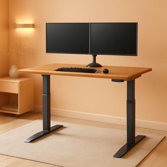 Clean and Contemporary Motorized Standing Desk (60" wide) w/ Solid Butcher Block Top
