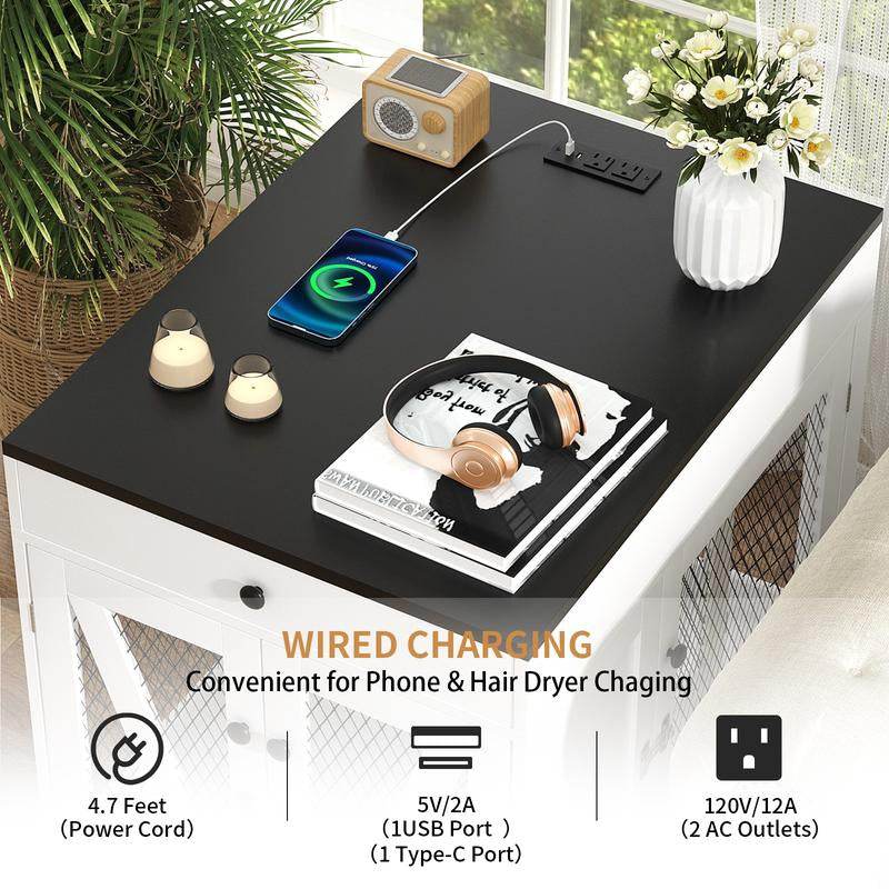 Dog Crate End Table/Nightstand with Drawer & USB Charging - Easy Assembly