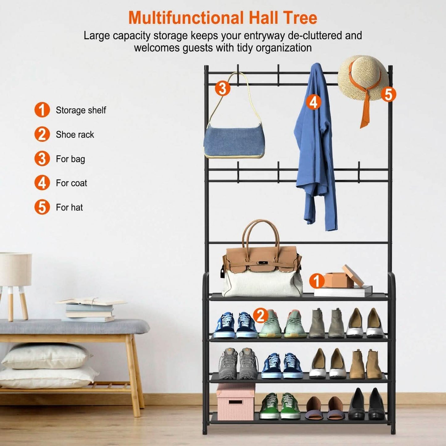 Entryway Coat Hat Rack Shoe Storage Shelf - 2 Sizes