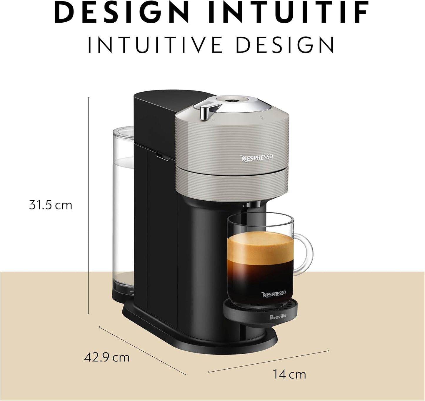 Vertuo Next Coffee and Espresso Maker by Breville, with Aeroccino Milk Frother, Light Grey