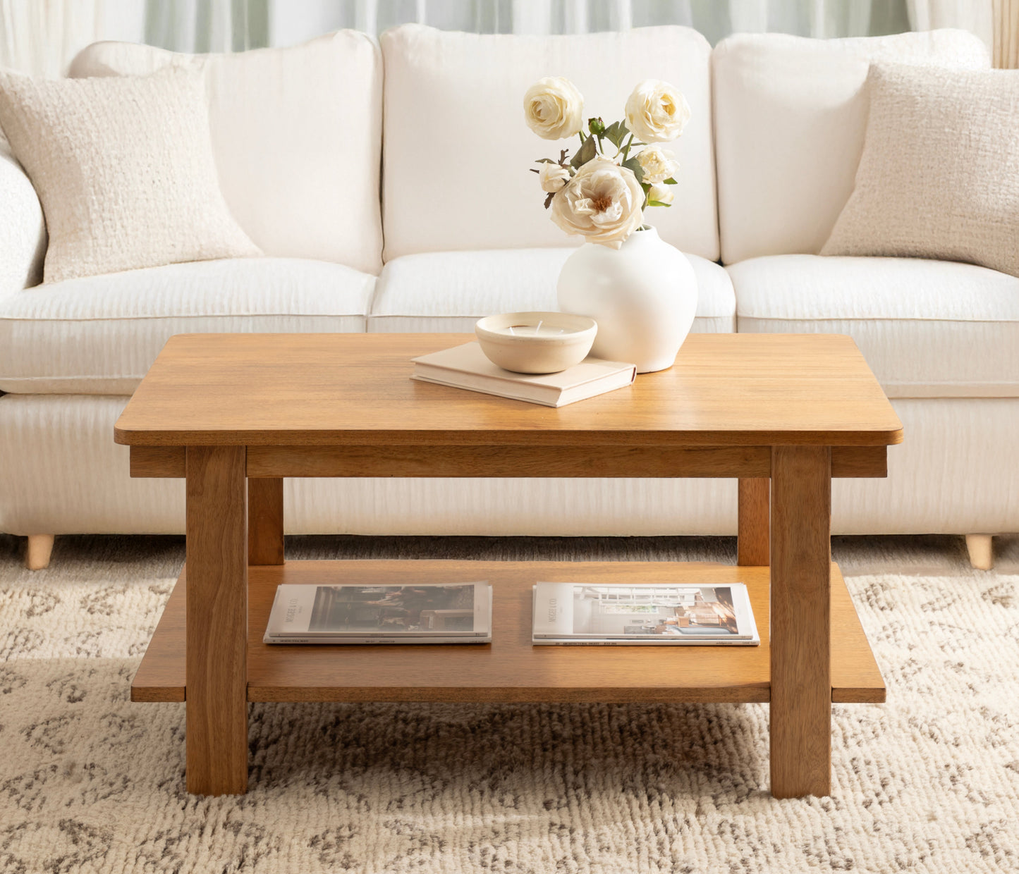 Sophisticated Rectangle Coffee Table in 3 Finishes - Solid and Engineered Wood - Easy Assembly