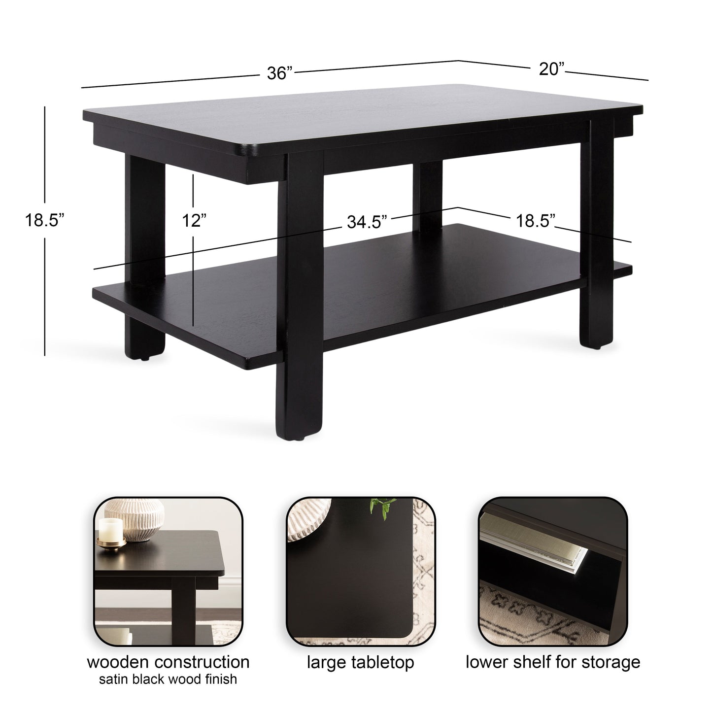 Sophisticated Rectangle Coffee Table in 3 Finishes - Solid and Engineered Wood - Easy Assembly