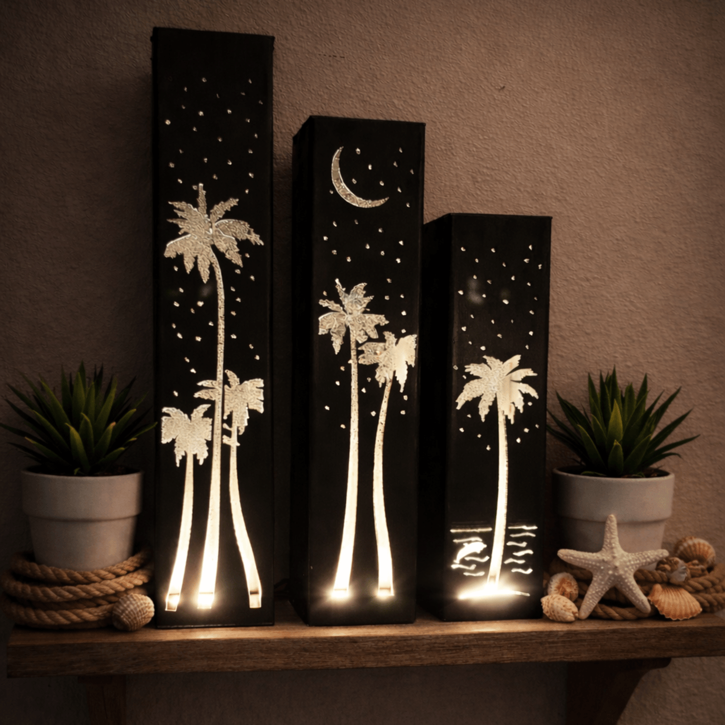 Palm Trees Under the Stars Indoor Luminary - Handmade in Steel - Multiple Sizes
