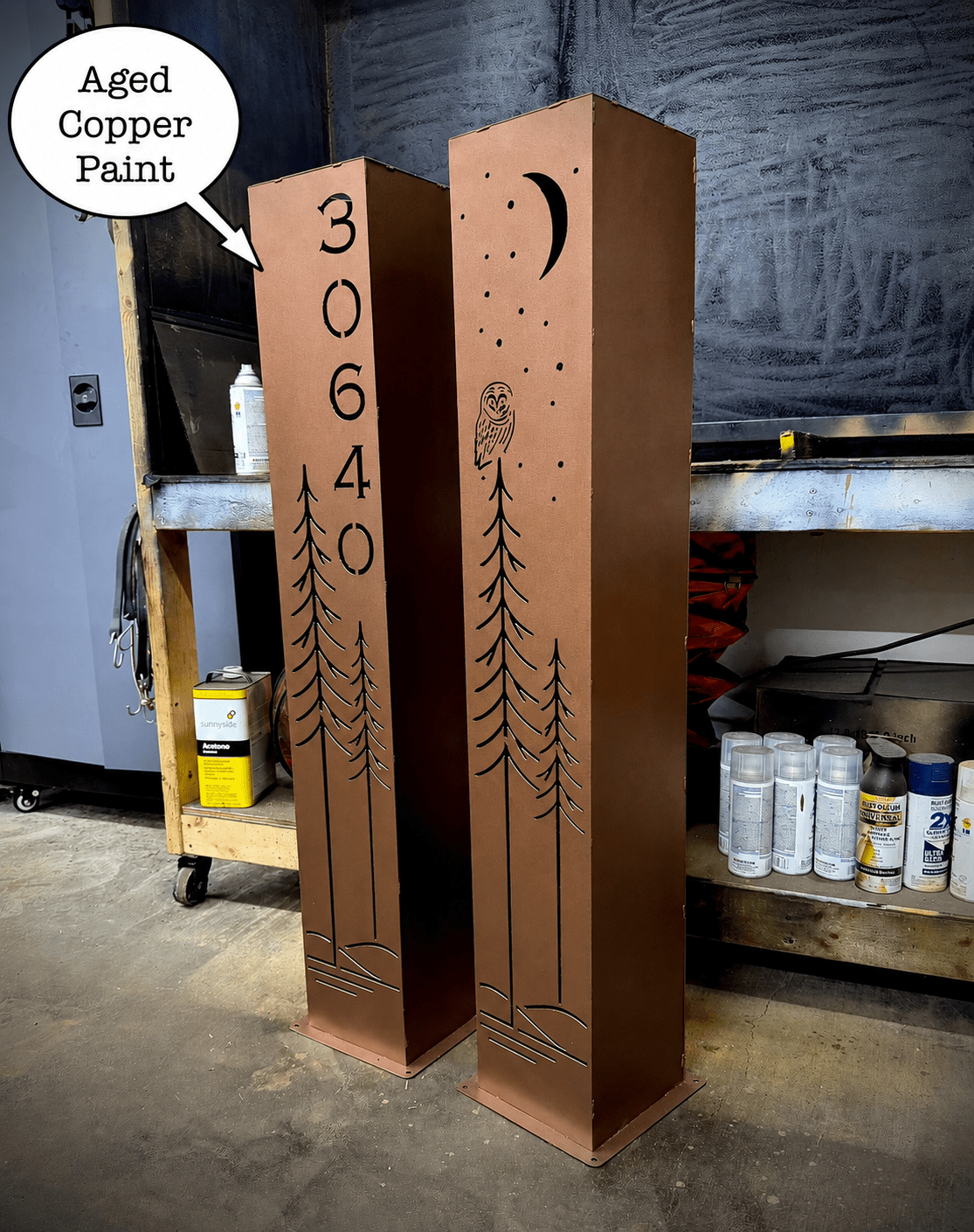 Simple Pine Owl Solar-Illuminated Pillar - Steel - Corten (Weathering Steel) Available