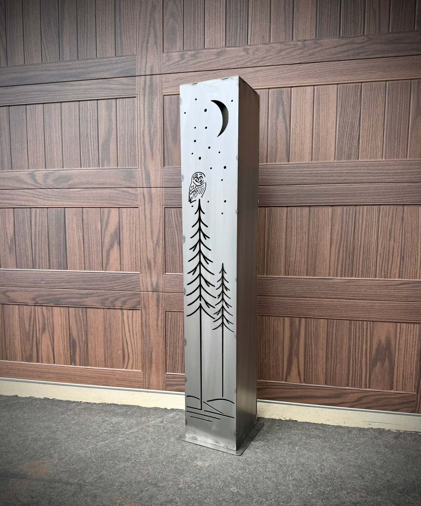 Simple Pine Owl Solar-Illuminated Pillar - Steel - Corten (Weathering Steel) Available