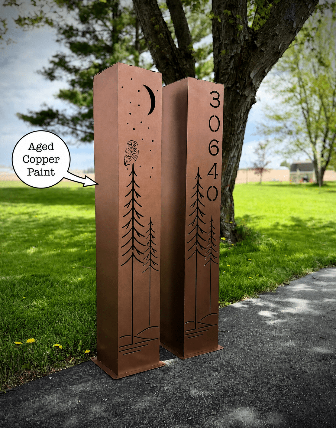 Simple Pine Owl Solar-Illuminated Pillar - Steel - Corten (Weathering Steel) Available