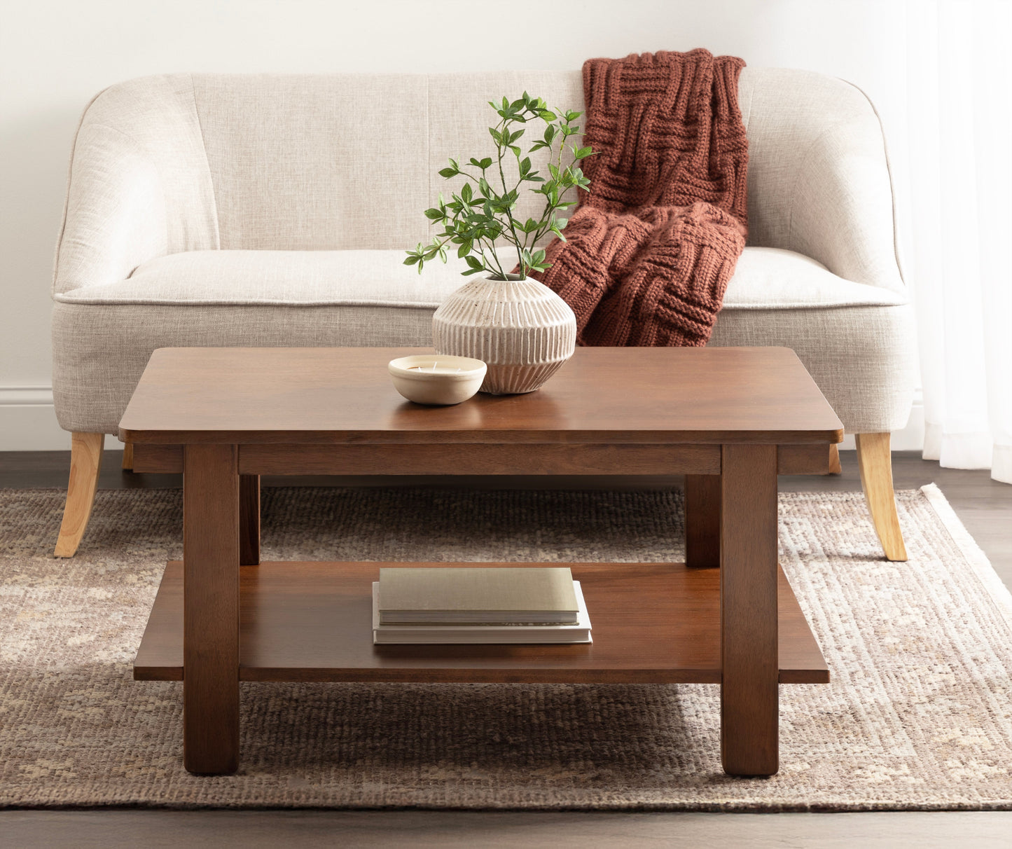 Sophisticated Rectangle Coffee Table in 3 Finishes - Solid and Engineered Wood - Easy Assembly