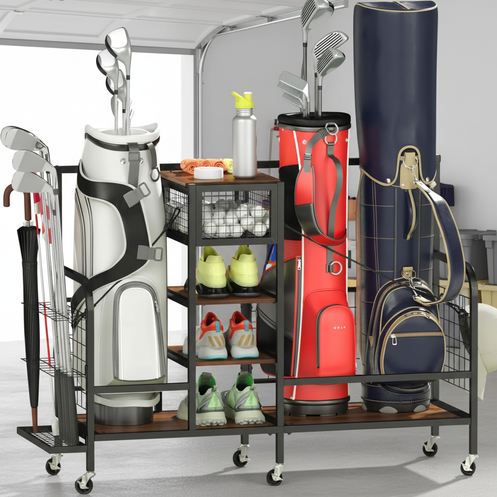 Cozyman Golf Bag Organizer - All Your Golf Gear in One Spot - In Simulator Room or Garage