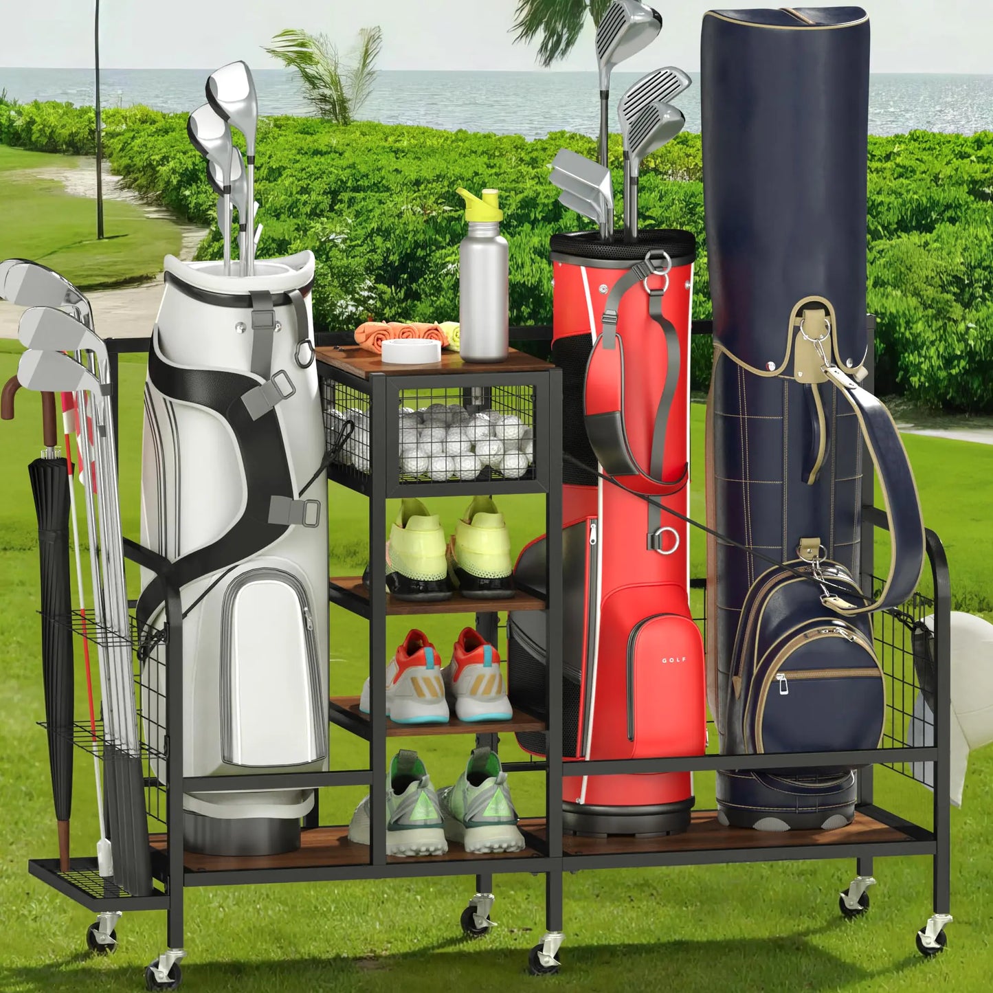 Cozyman Golf Bag Organizer - All Your Golf Gear in One Spot - In Simulator Room or Garage